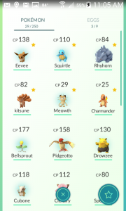 Pokemon Go collected Pokemon